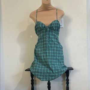 Green Plaid Spaghetti Strap Dress